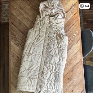 Beige Hooded Puffer Vest